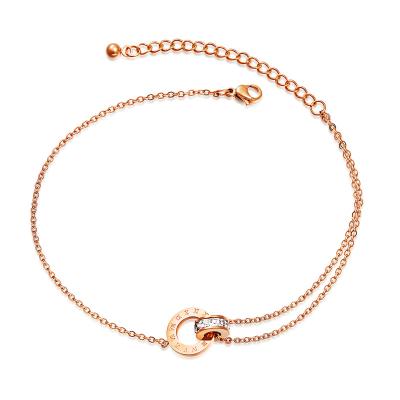 China Trendy Hot Simple Charm Minimalist Gold Plated Diamond Jewelry Anklet Bracelet Gold Rose Gold Plated for sale