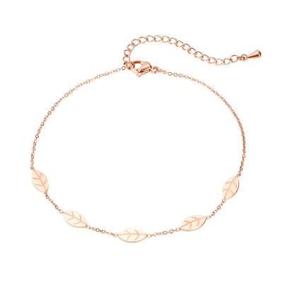 China Fashionable High Quality FASHIONABLE Rose Gold Plated Feet Stainless Steel Weed Jewelery Anklet Chain for sale