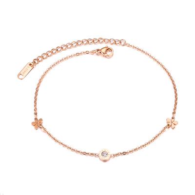 China Wholesale Trendy Valentine's Day Rose Flower Rose Gold Diamond Ankle Chain From Manufacturer for sale