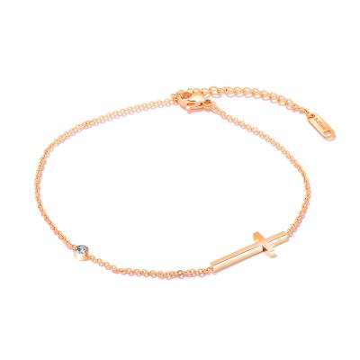 China Trendy Trendy Supplier Rose Gold Plated Stainless Steel Vintage Zircon Cross Bulk African Anklets for sale