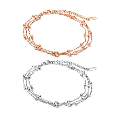 China Beautiful Trendy Beaded Women Multi Layered Anklets For Women Stainless Steel for sale