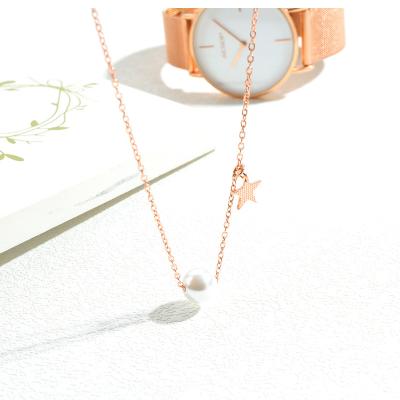 China FASHIONABLE Pearl Stainless Steel Pendant Charms Gold Plated Lucky Necklace for sale