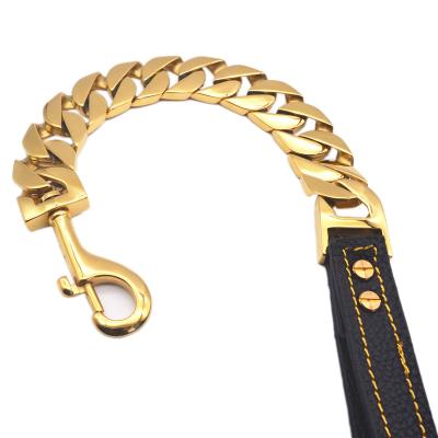 China Personalized Drop Shipping Large Personalized Leather Pet Chain 32mm Stainless Steel Dog Leash And Collar Chain for sale