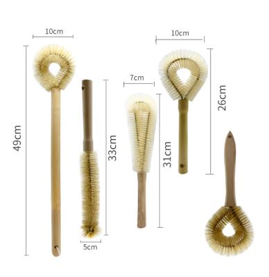 China Viable Eco-friendly Wooden Handle Natural Sisal Bristle Dishes Kitchen Wash Cleaning Brush for sale