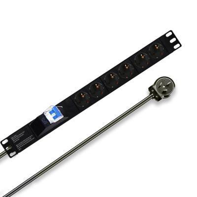 China 1U 6Ways Germany Type Switched 16 Amp Server Rack PDU With 2 Poles Mini Circuit Breaker JHTP for sale