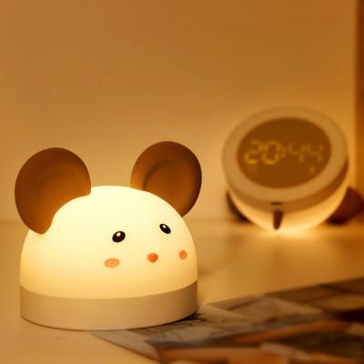 China Mini Silicone Gulu Mouse Led Kids Cartoon Bedroom Night Light Smart Table Alarm Clock for sale