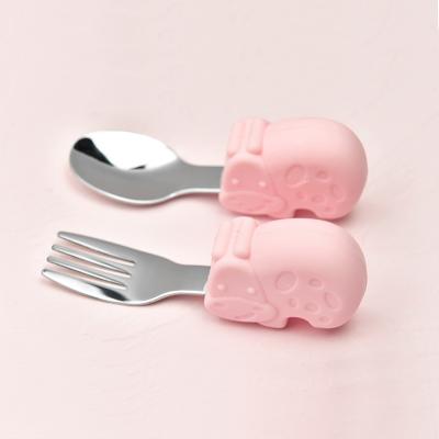 China Eco-Friendly Kids Spoons and Forks Set Stainless Steel with Silicone Handle Customized for sale