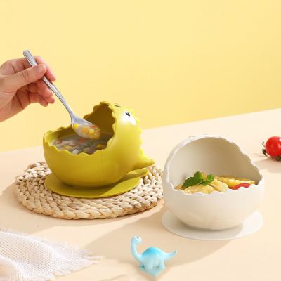 China Dinosaur Silicone Tableware Customised Logo Acceptable Children's Bowl with Suction Cup for sale