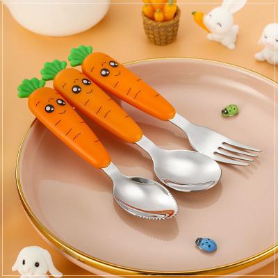 China Baby Dining Cartoon Wortel Lepel Set Roestvrij staal Vork Korte Lepel PPSU Kinderen tafelgerei Te koop