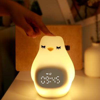 China Novelty Kids Baby Penguin LED Night Lamp with Wireless Charger and Digital Clock for sale