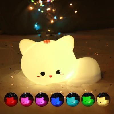 China Touch Sensor Cat Night Lights Decoration Small 40 60 85 7 Color Changing Silicone Night Light for K for sale