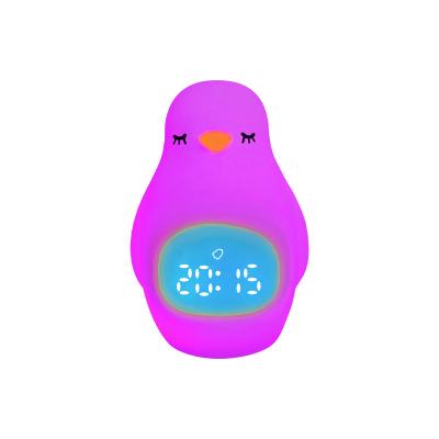 China Dimming Night Light Penguin Alarm Clock for Kids Baby Sleep Training Customized Designs for sale