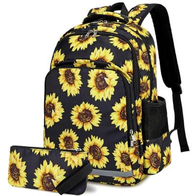 China Water Resistant Anti-theft Women Girls Canvas Lightweight Sunflower Backpacks With Small Pocket for sale