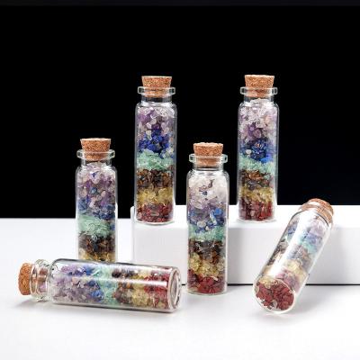 China Europe Wholesale Wish Bottle Seven Chakra Crystal Gravel Chip Tumble Stones Natural Drift Bottle Home Decoration Gift for sale