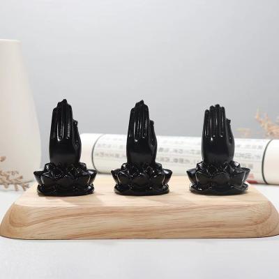 China Wholesale Crystal Carving Obsidian Bergamot Small natural Lotus Bodhisattva Festival Birthday Gift Crystal Ornament from Europe factory for sale