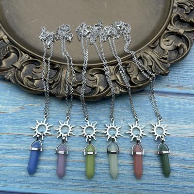 China New Arrival Eco-Friendly Logo Stone Luminous Two Points Custom Made High Quality Hanging Stainless Steel Couples Chain Necklace for sale