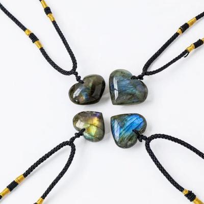 China Natural Eco-Friendly Necklace Crystal Semi-Precious Stone Energy Labradorite Moonstone Love Ocean Heart Shape Jewelry Pendant for sale