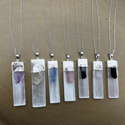 China Personalized Natural Selenite Amethyst Sweater Chain Men Women Stone Jewelry Eco-Friendly Plated 925 Sterling Silver Necklace for sale