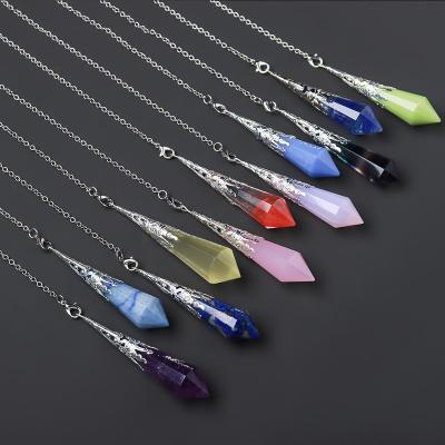 China Hot Selling Natural Eco-friendly Hexagonal Column Crystal Faceted Spirit Pendulum Energy Pendant Ornament Necklaces For Women for sale