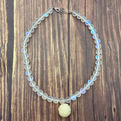 China Eco-friendly Super Good Quality Clear White Multi Color Stone Adjustable Synthetic Bead Around Choker Pendant Necklace For Women for sale