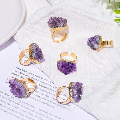 China Natural Crystal Gemstone Adjustable Jewelry Women Gold Rings Fashion Stone Luxury Adjustable Amethyst Eco-friendly Healing for sale