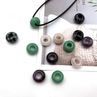 China Hot Sale Eco-friendly Natural Flat Round Gemstone Crystal Big Hole Stone Beads Beads Diy Necklace Jewelry Pendant Accessories for sale