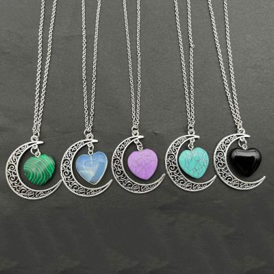 China Promotional Sale Exquisite Natural Stone Accessories Eco - Friendly Moon Pendant Heart Shape Design Energy Stone Pendant for sale