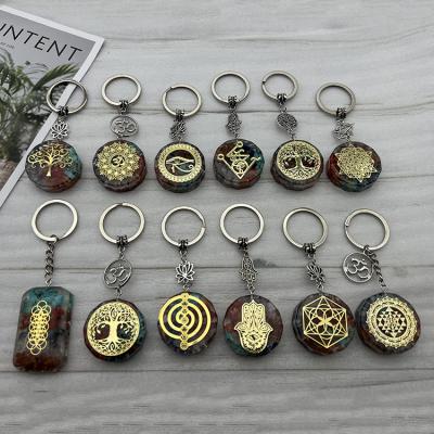 China Ethnic Healing Crushed Handbag Key Ring Hand Charm Metal Keychain Wholesale Eco-Friendly Resin Stone Pendant Key Chains for sale