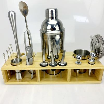 China Viable 18 Pieces Barware Tool Kit Stainless Steel Bar Set Mixing Bartender Cocktail Shaker Mixer Set Cocktail Kit for sale