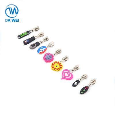 China Zipper Pulls DAWEI Fancy Decorative Custom Logo Rubber Puller Engraved Zipper Slider With Custom Zipper Pulls for sale