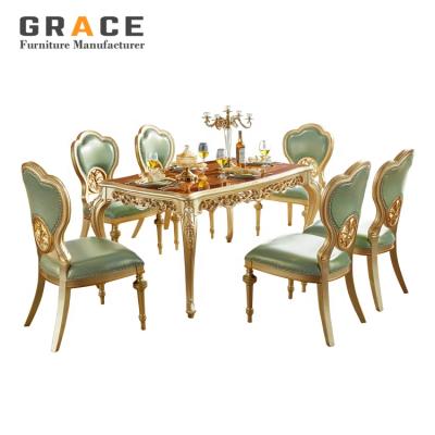 China H8811G Modern Wood Dining Table Set 6 Chairs for sale