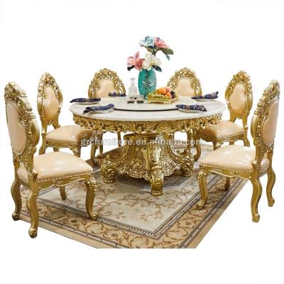 China Classic luxury European home dining table gold design long dining table chairs for sale