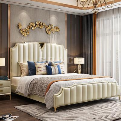 China Hand Carved Foshan Wholesale Modern Luxury Bedroom Furniture Set Leather King Size Solid Wood Bed for sale