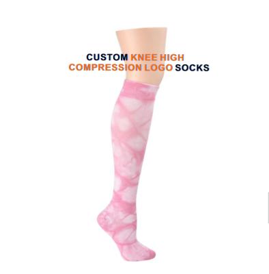 China WR-001Custom Sports Grade Medical Nurse Socks Compression Tie Dye High Knee Compression Socks For Women for sale