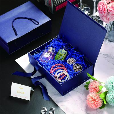 China Recyclable Wholesale Custom Rigid Square Magnet Hard Logo Pink Foldable Large Closure Jewelry Wedding Gift Boxes With Ribbon for sale