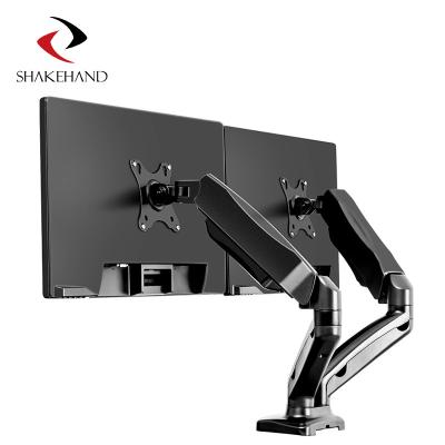 China Dual LCD LED Monitor Desktop Mount Stand Shock Absorber Dual Monitor Arm 13-27inch for sale