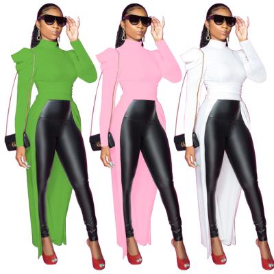 China Fashion Sustainable Ladies Long Sleeve Irregular Tops Plus Size Club Wear Autumn Women Long T-Shirt for sale