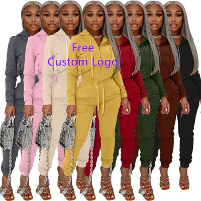 China Custom Logo Zipper Hoodies Ladies Two Piece Sweatsuit Anti-Wrinkle Free Plush Pencil Pants Jogging 2 Piece Set For Women for sale