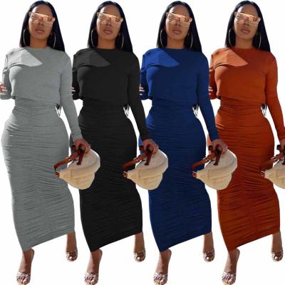 China Anti-wrinkle New Arrival Ladies 2 Piece Outfits Long Sleeve Tops Stacked Autumn Women Two Piece Skirt Set for sale