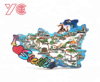 China Shape TOP QUALITY AND HOT SALE Sicilia Map And Resin Tourist Souvenir Magnets For Sale for sale