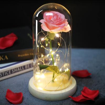 China Artistic Valentine Romantic Weddings Decoration Glass Cloche Preserved Eternal Flower Mother's Day Gift for sale