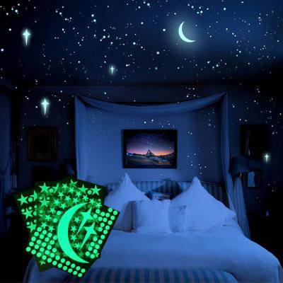 China 3d Diy Self Adhesive Luminous Wall Stickers Moon Stars Glow Fluorescent Stickers Dark Wall Glow Stickers Space for sale