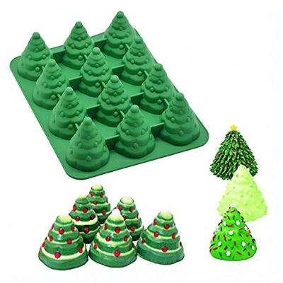 China Wholesale Custom Disposable Silicone Cake Mold 12 Cavity Tree Model For Christmas Handmade Silicone Soap Making Mold for sale