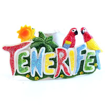 China Fashion YCS16807A Tenerife words sun tree and parrot Spain customized fridge magnet polyresin souvenir for sale