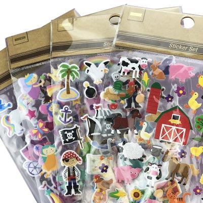 China Waterproof+Eco-friendly Kids Embossed PVC 3D Foam Cartoon Glitter Custom Full Color Printing Puffy Sticker for sale