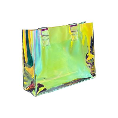 China Wholesale Custom Laser Beach Fashion Safety Logo PVC Holographic Shopping Shoulder Women Tote Bag for sale