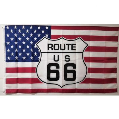 China Outdoor Advertising Drop Display Large 3x5ft Route 66 USA Hanging Advertising Flags Custom Banners for sale