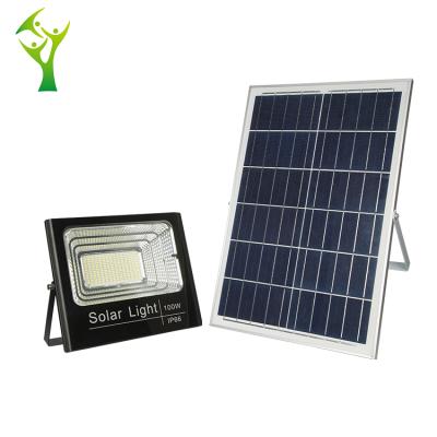 China Low Price Wholesale Remote Control Light + Timing Die Casting Aluminum Outdoor Reflector Ip66 Waterproof 100W LED Solar Flood Lamp for sale