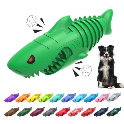 China Viable ON SALE Natural Rubber Dog Toothbrush Shark Squeaky Indestructible Chew Toy For Aggressive Chew for sale