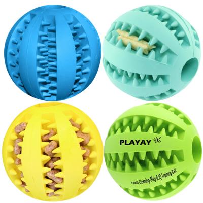 China Kinyu Viable Interactive Durable Dog Supplies Feed Dogs Chew Toy Rubber Treat Ball Dispenser For Dogs Red Yellow Green Blue for sale